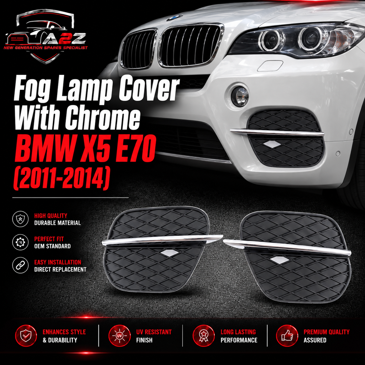 Fog Lamp Cover With  Chrome Left 51117222859 & Right 51117222860 Compatible With BMW X5 E70 (2011-2014 ) Tag No.493