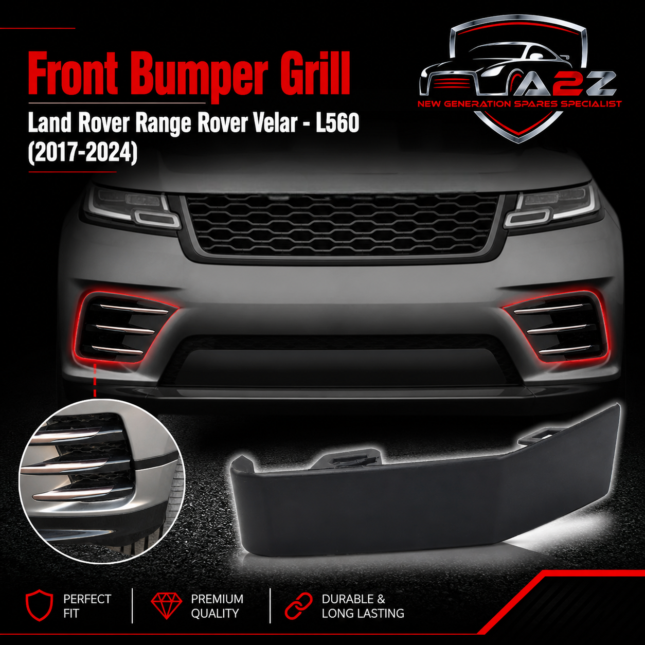 Front Bumper Grill Right LR093468 & Left LR093469 Compatible With Land Rover Range Rover Velar - L560 (2017-2024) Tag No.20