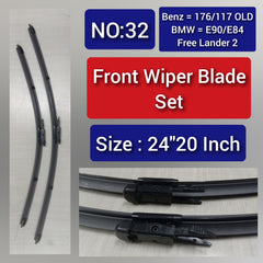 Front Wiper Blade Set (24'20 Inch) Compatible with Mercedes Benz A-CLASS W176 & CLS C117 & BMW 3 Series E90 & X1 E84 &  Land Rover Freelander 2  Tag-WBF-32