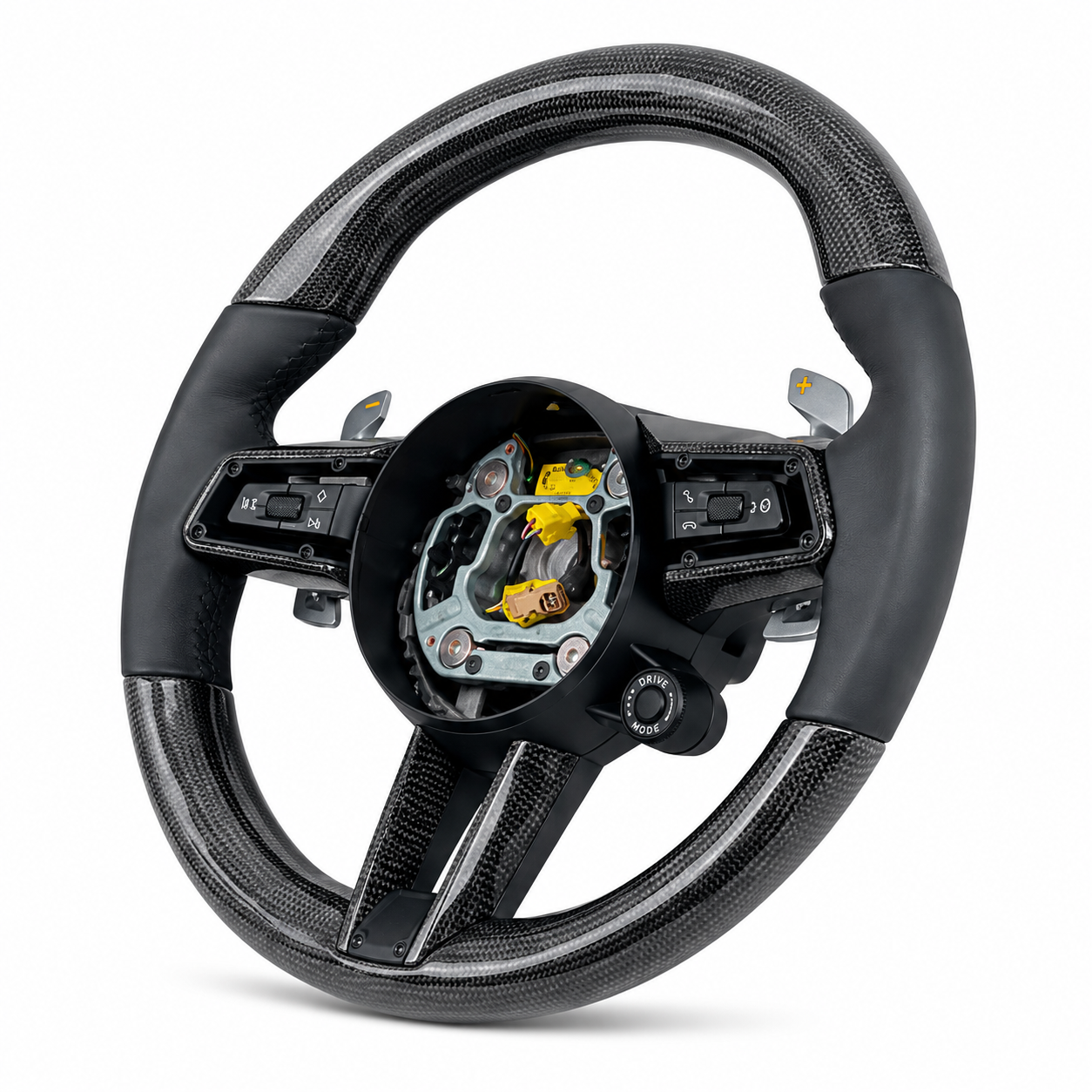 Gloss Carbon Fiber Steering Wheel (Black Leather Grip) Compatible With Porsche All Models