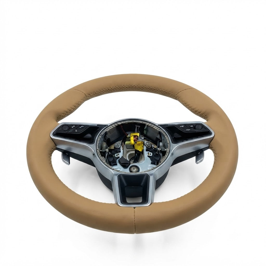 Beige Leather Steering Wheel Compatible With Porsche Models