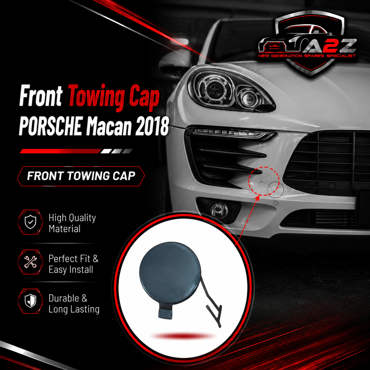 Front Bumper Tow Towing Cap Cover Hook 95B807156C Compatible with PORSCHE  Macan 2018