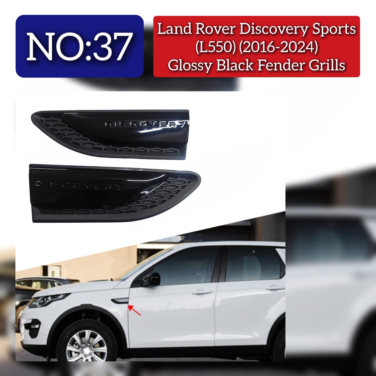 Glossy Black Fender Grills Compatible With Land Rover Discovery Sports (L550) (2016-2020) Tag No.37