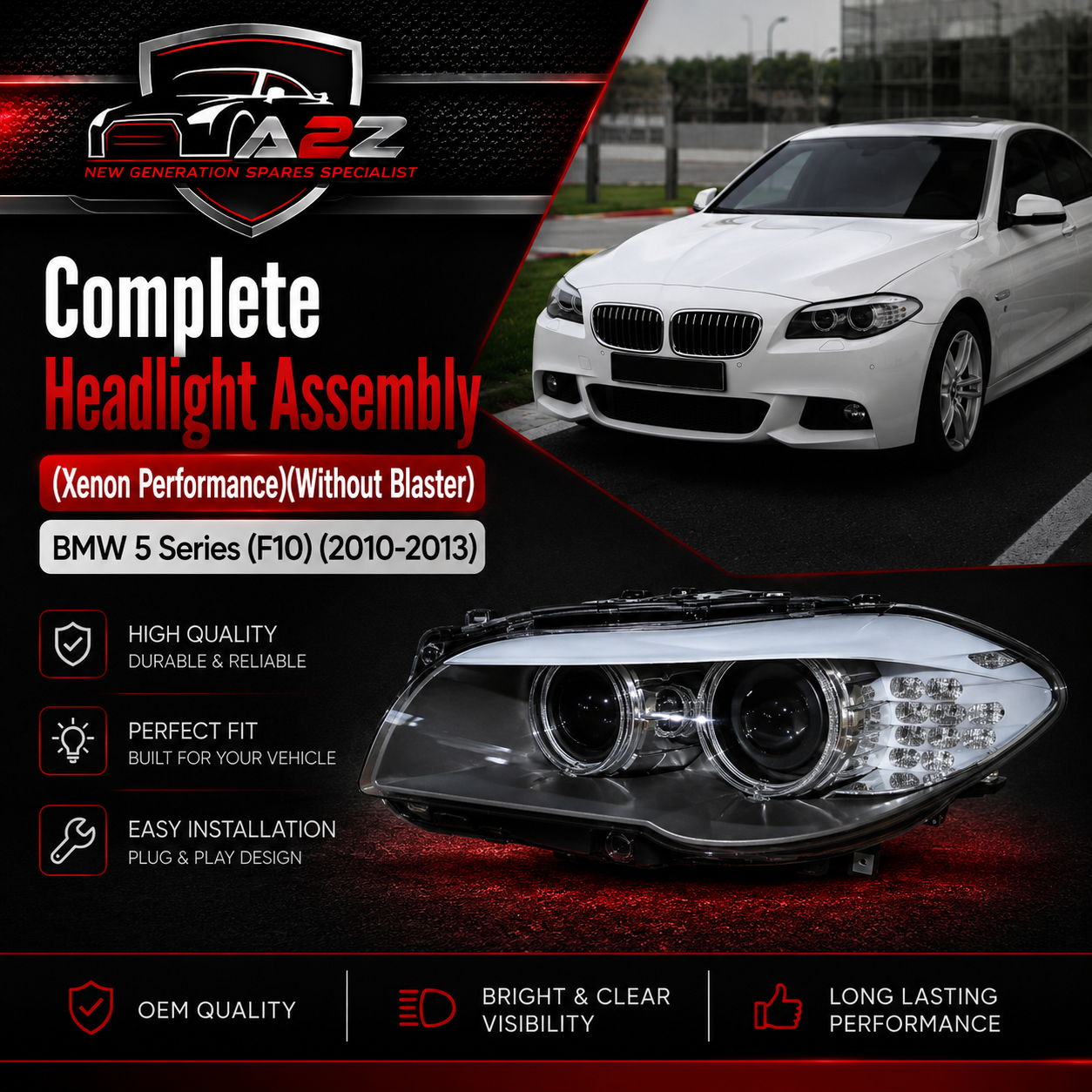 Headlight Headlamp Left 63117271911 & Right 63117271912 (Without Blaster) Compatible With BMW 5 Series (F10) (2010-2013) Xenon-Projectors Tag No.51
