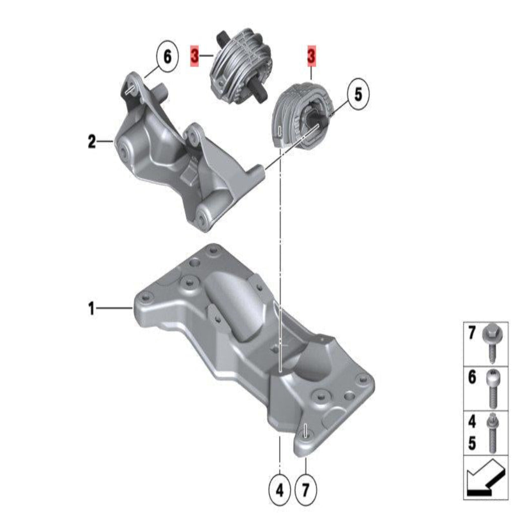 Transmission Engine Mounting 22326775908 & 22326775916 & 22326777388 Compatible With BMW & 5 (F10) 7 (F01, F02, F03, F04)