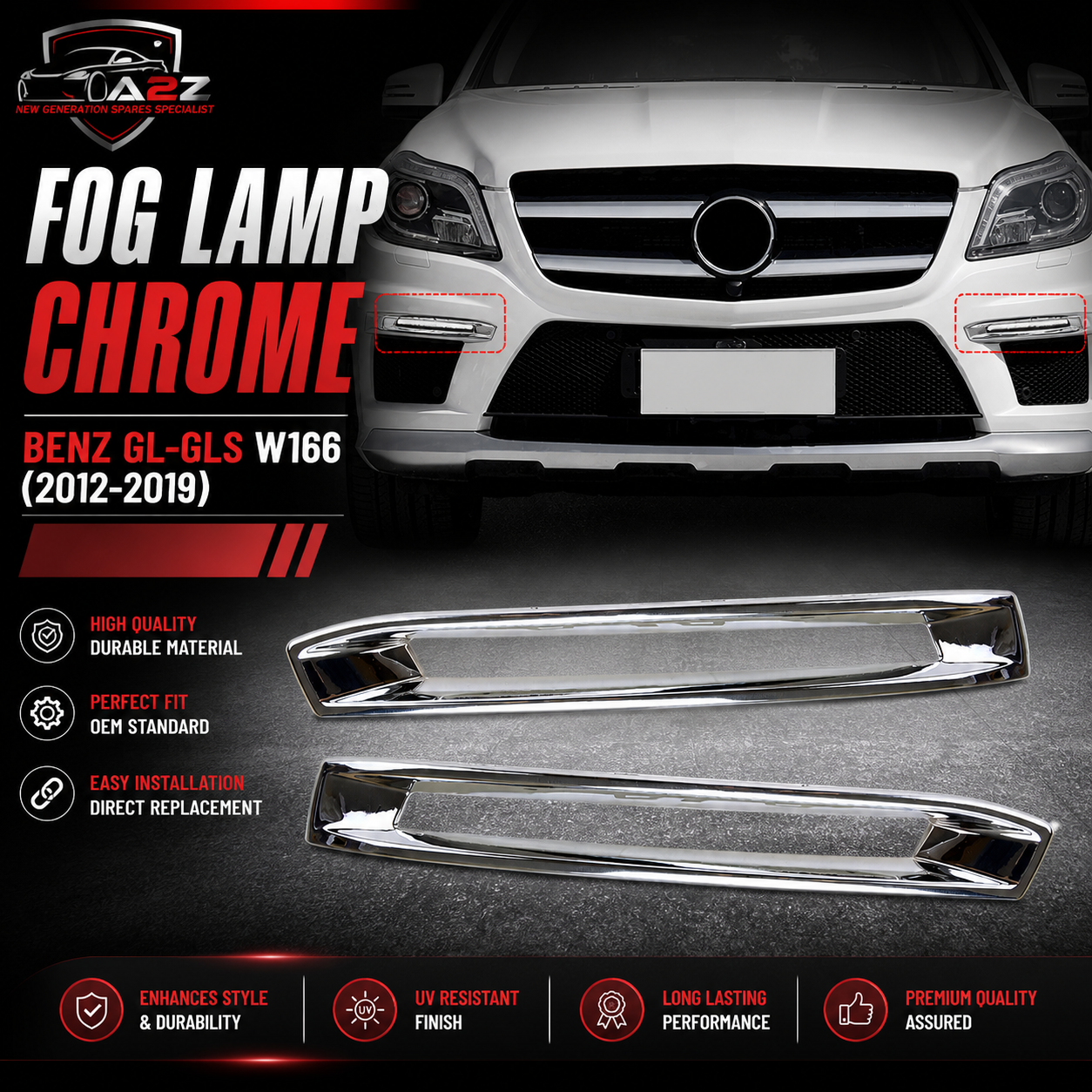 Fog Lamp Chrome Left 1668851774 & Right 1668851887 Compatible With MERCEDES-BENZ GL-GLS W166 2012-2019 tag 222