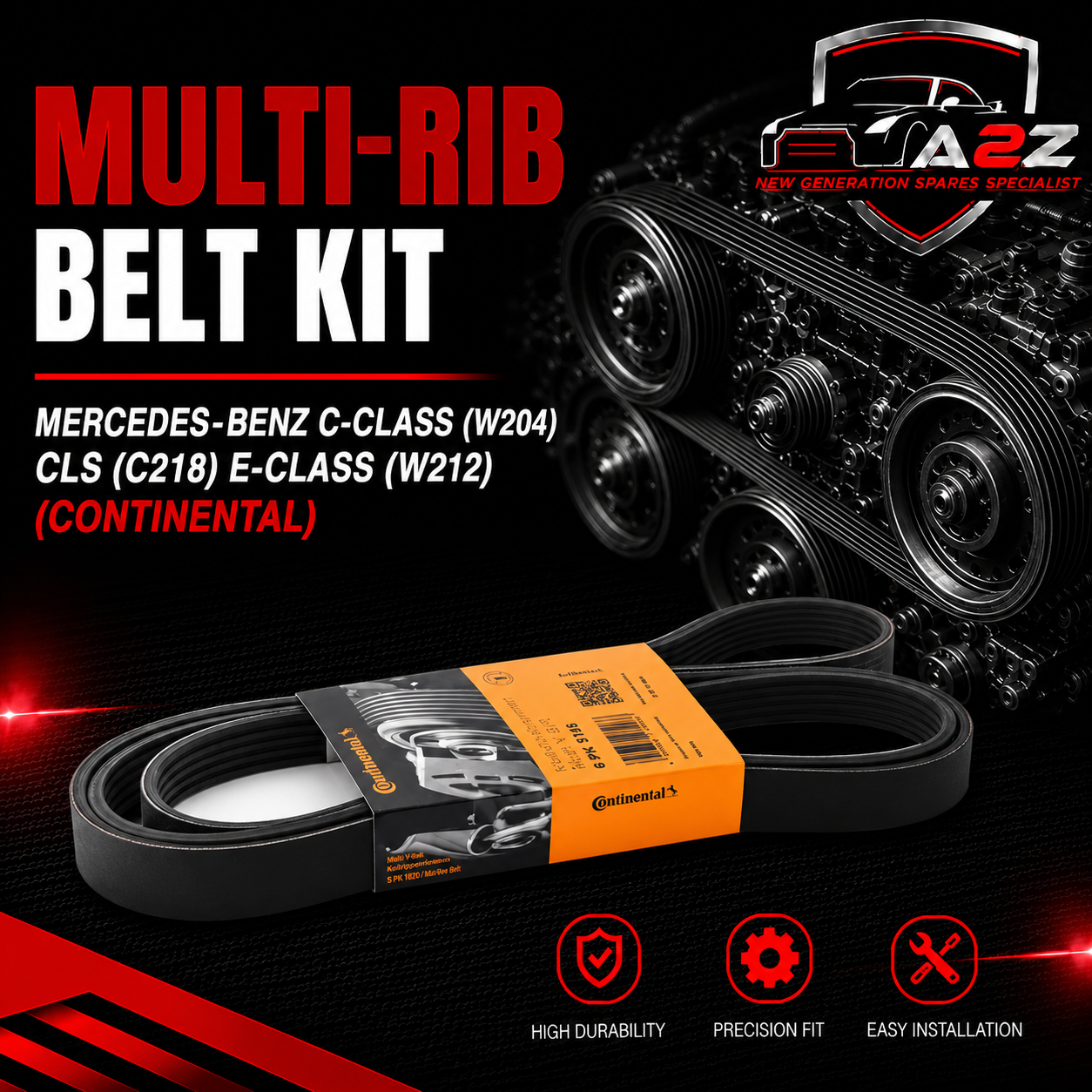Multi Rib Belt Kit 6PK2155K1 Compatible With MERCEDES-BENZ C-CLASS (W204) CLS (C218) E-CLASS (W212) (CONTINENTAL)