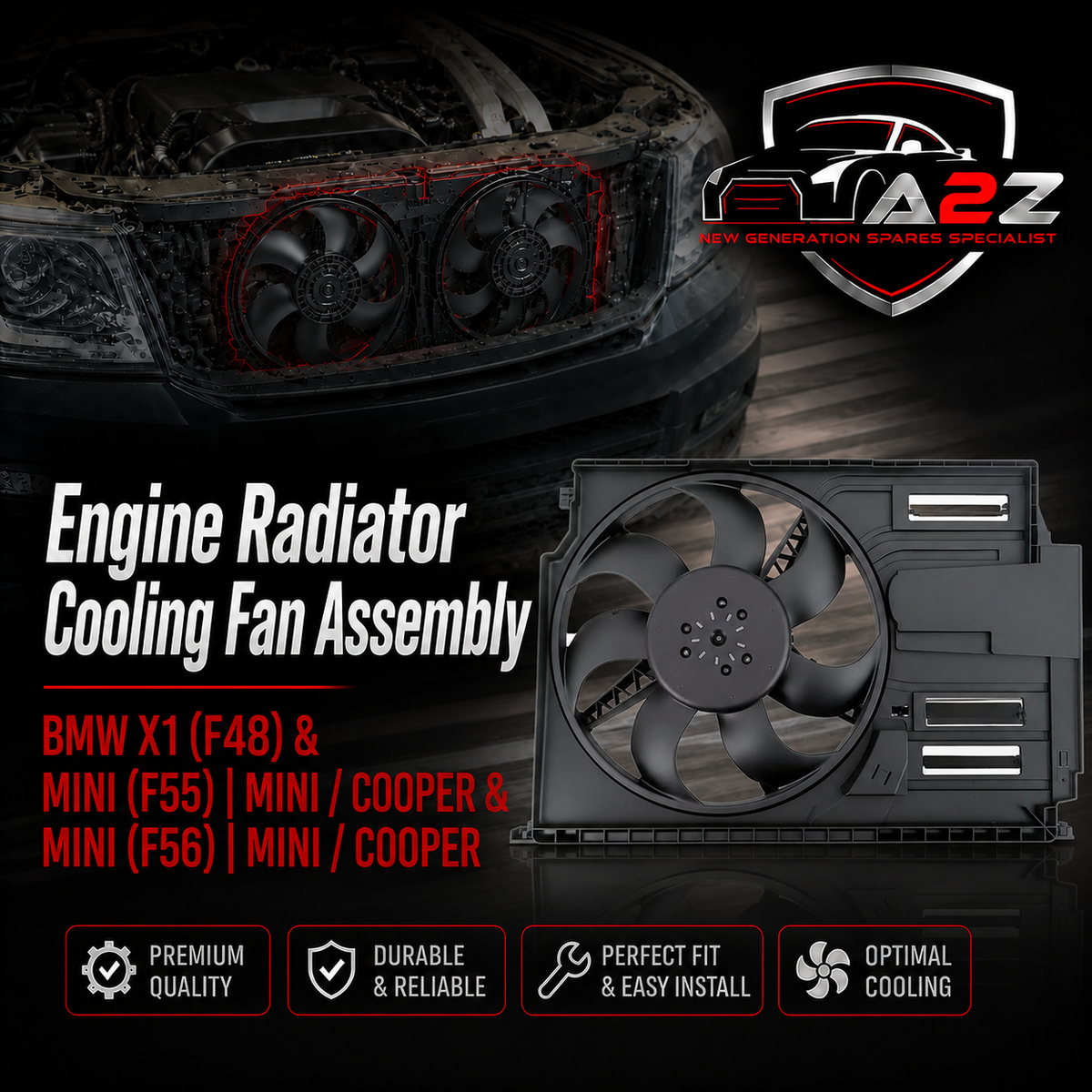 Engine Radiator Cooling Fan Assembly 17427617609 Compatible With BMW X1 (F48) & MINI (F55) | MINI / COOPER & MINI (F56) | MINI / COOPER