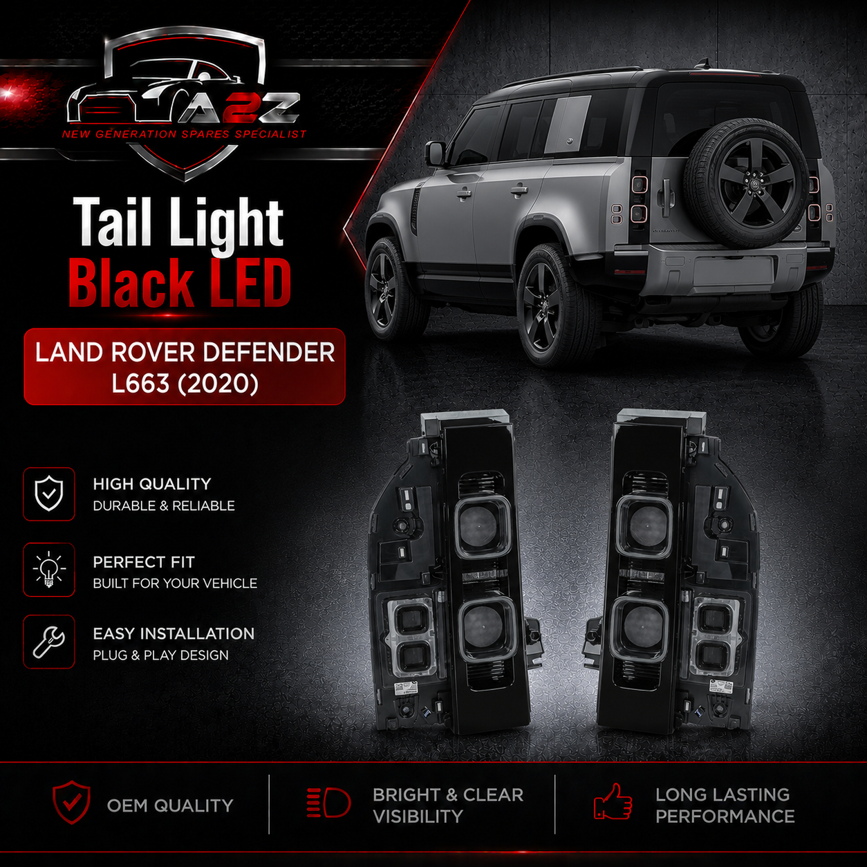 Tail Light Black LED Right LR133580 & Left LR133582 Compatible With Land Rover Defender L663 (2020)