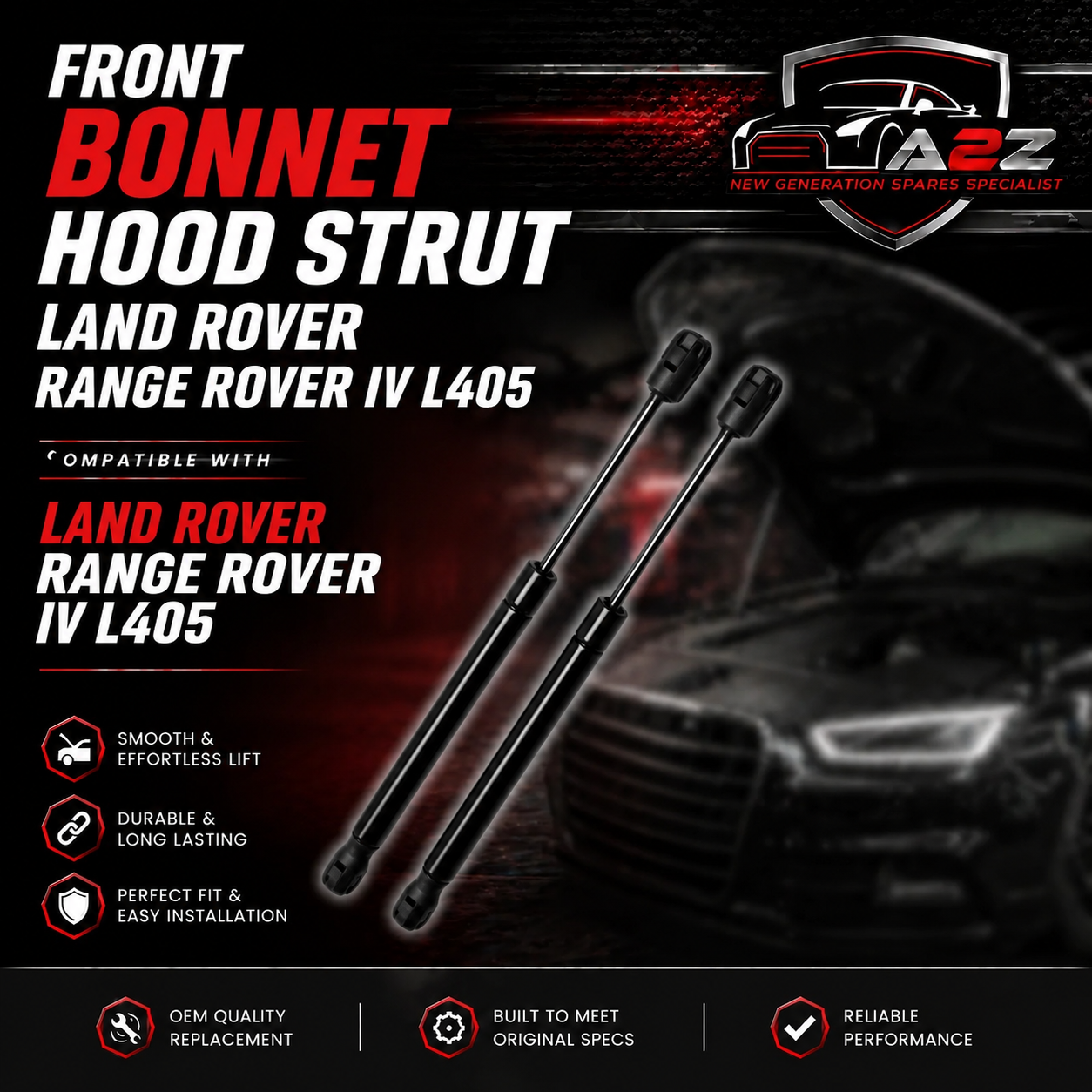 Front Bonnet Hood Strut LR049207 Compatible With LAND ROVER RANGE ROVER IV (L405) & RANGE ROVER SPORT II (L494)