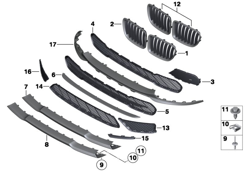 Front Bumper Grille Right  51117303756 51117303756B & Left 51117303755 51117303755B Compatible With BMW X1 (E84) Tag No.417