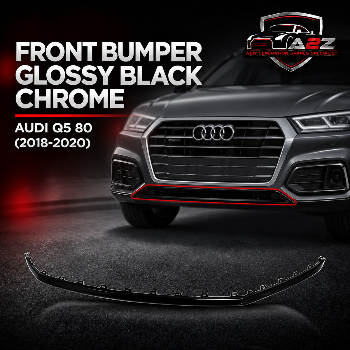 Front Bumper Glossy Black Chrome 80D853765T94 Compatible With Audi Q5 80 (2018-2020) Tag No.172
