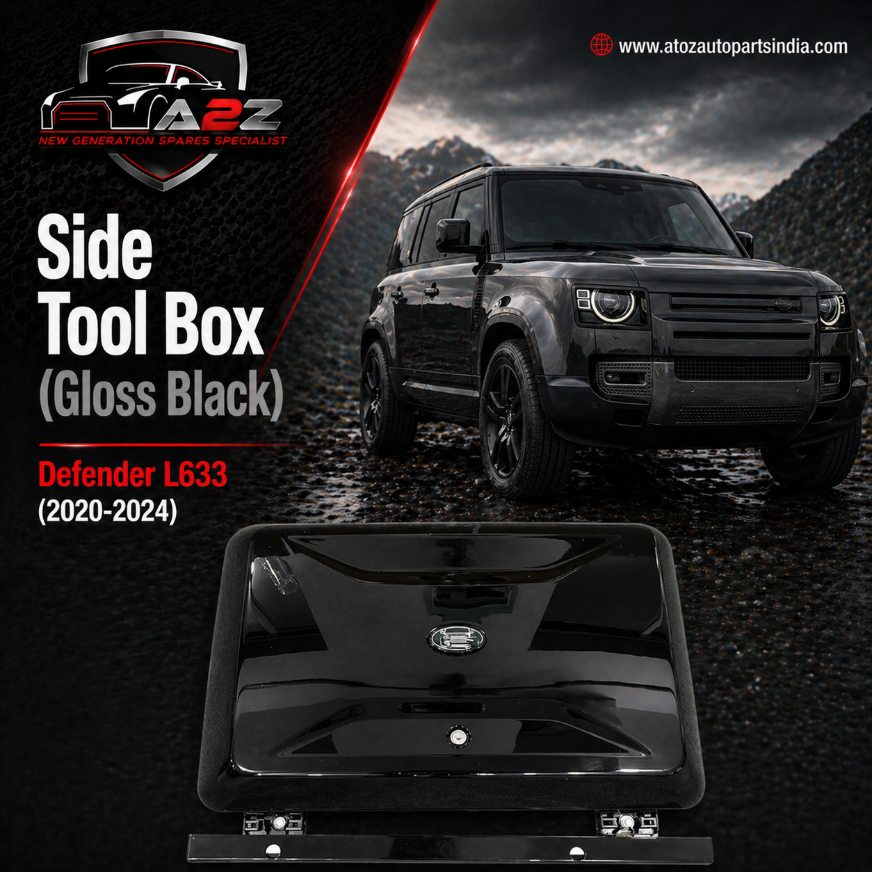 Side Tool Box (Gloss Black) Compatible With Land Rover Defender L633 (2020-2024)