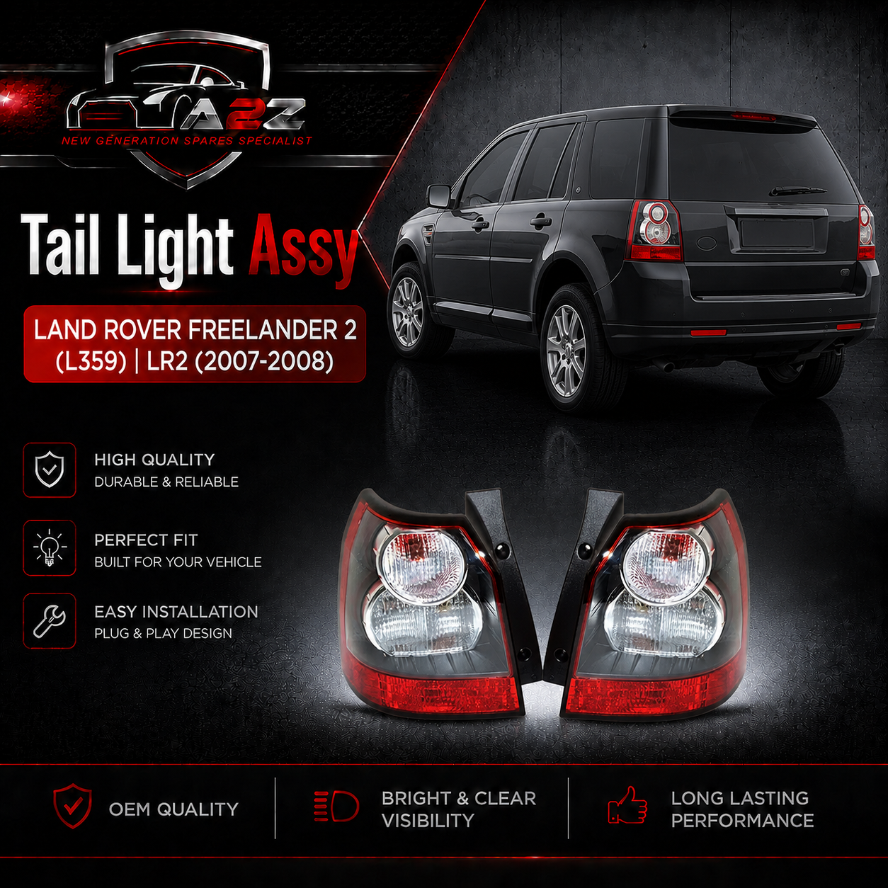 Tail Light Rear Lamp Compatible With LAND ROVER FREELANDER 2 (L359) | LR2 (White) Tail Light Rear Lamp Left LR022053  & Right LR022050 Tag-TLR-06