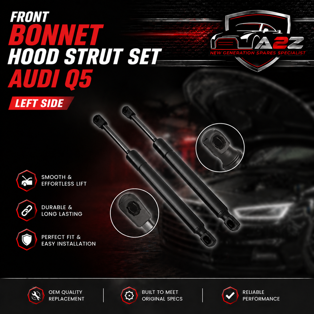 Front Bonnet Hood Strut 51237206644 Compatible With BMW 5 Series  (E60) & AUDI Q5