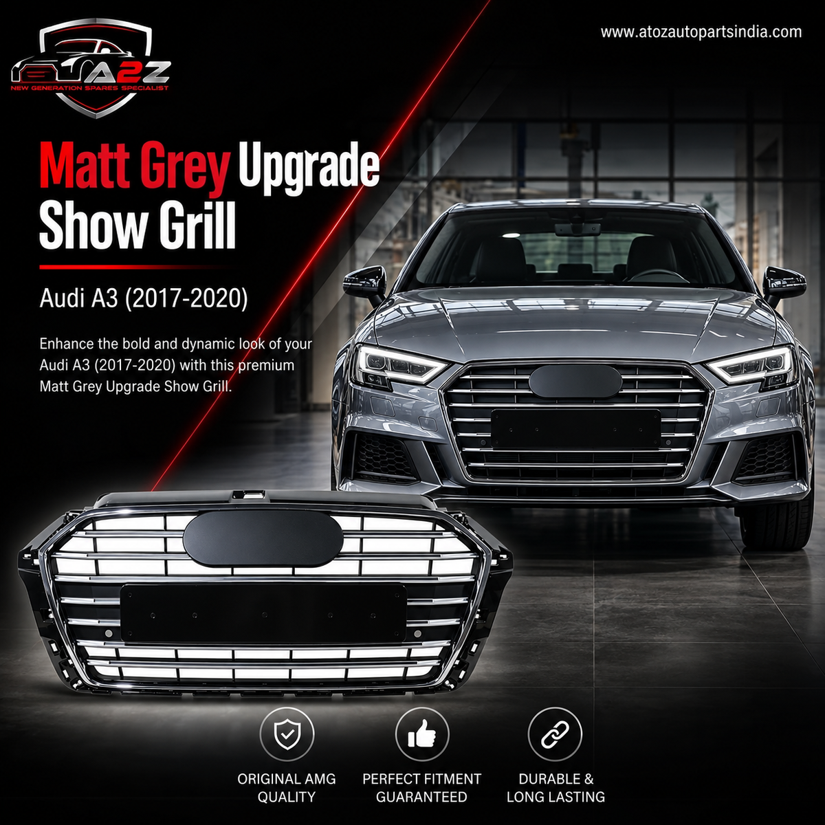 S3 Matt Grey Upgrade Show Grill Compatible With Audi A3(2017-20) Tag No.96