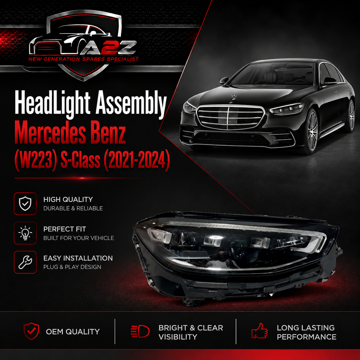 Complete Headlight Assembly Left A2239068503 & Right A2239068603 Compatible With Mercedes Benz  (W223) S-Class (2021-2024) Tag No.128