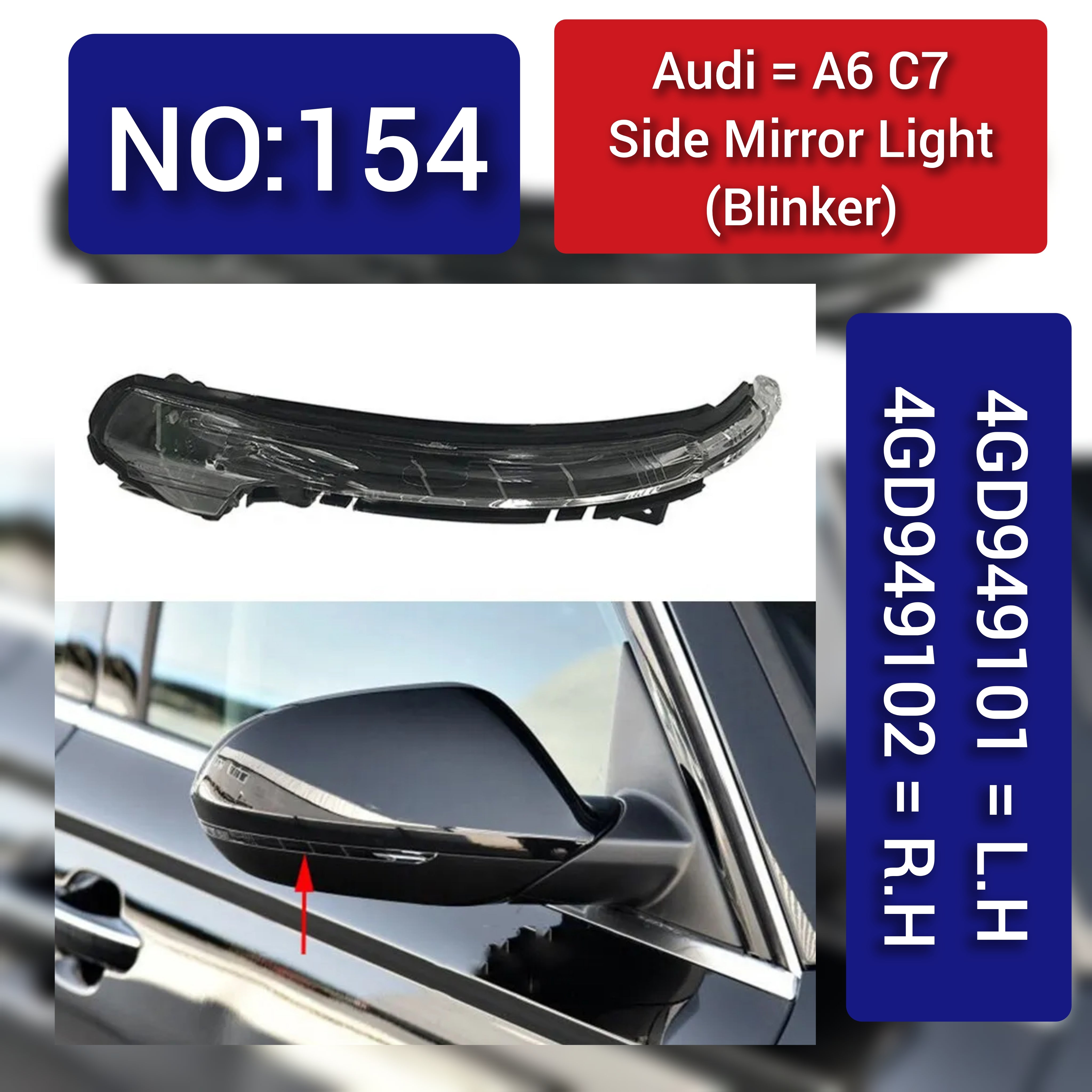 Dynamic Turn Signal LED Mirror Light Left 4GD949102 & Right 4GD949101 Compatible with AUDI A6 C7  Tag-MLA-154