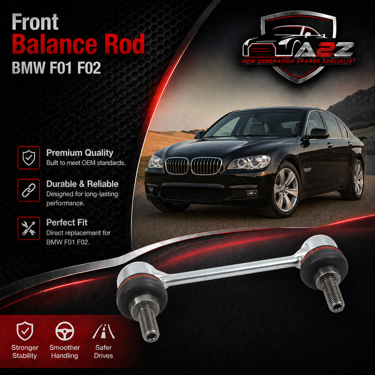 Front Balance Rod Ball Head Left & Right Set 37106775189 Compatible With BMW F01 F02