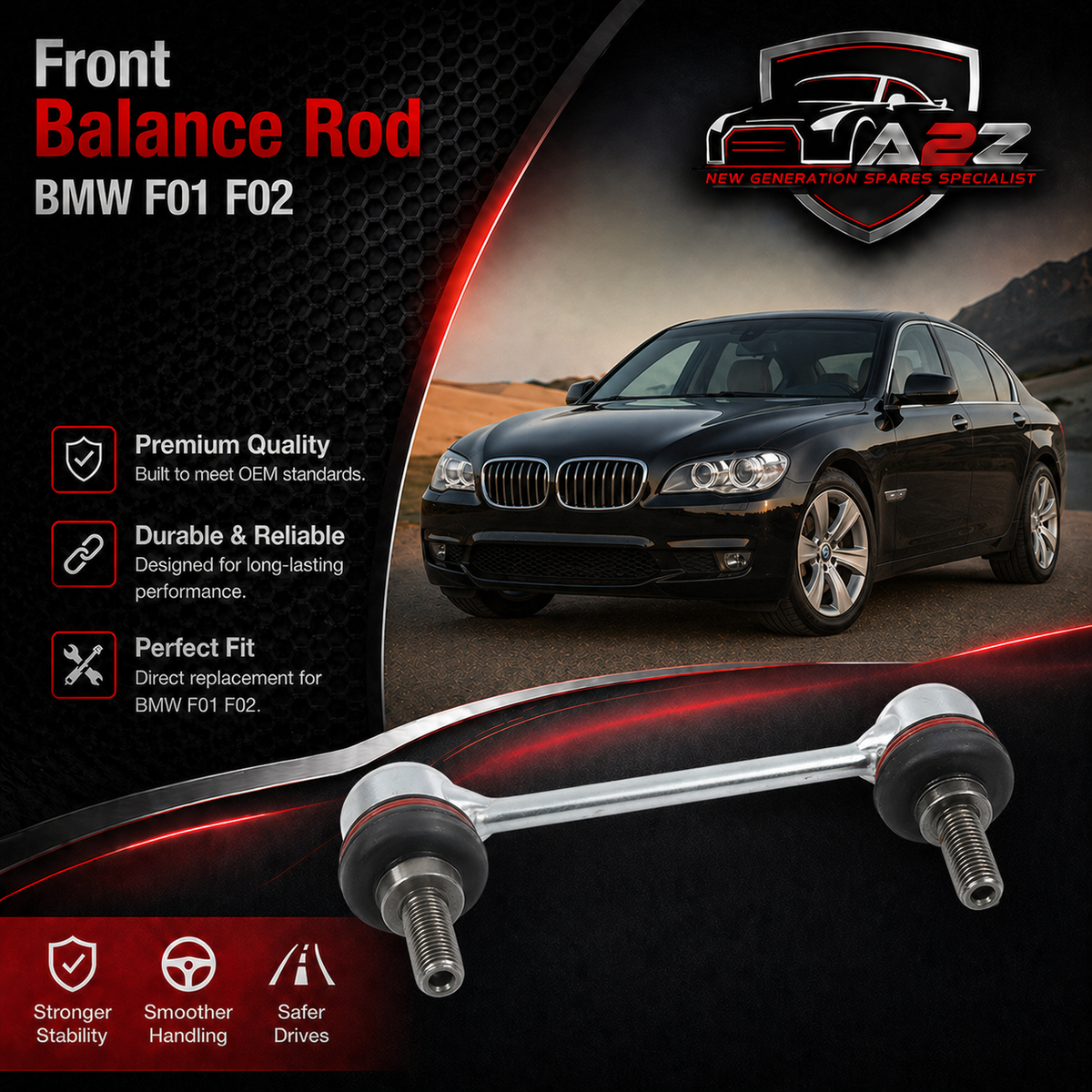 Front Balance Rod Ball Head Left & Right Set 37106775189 Compatible With BMW F01 F02