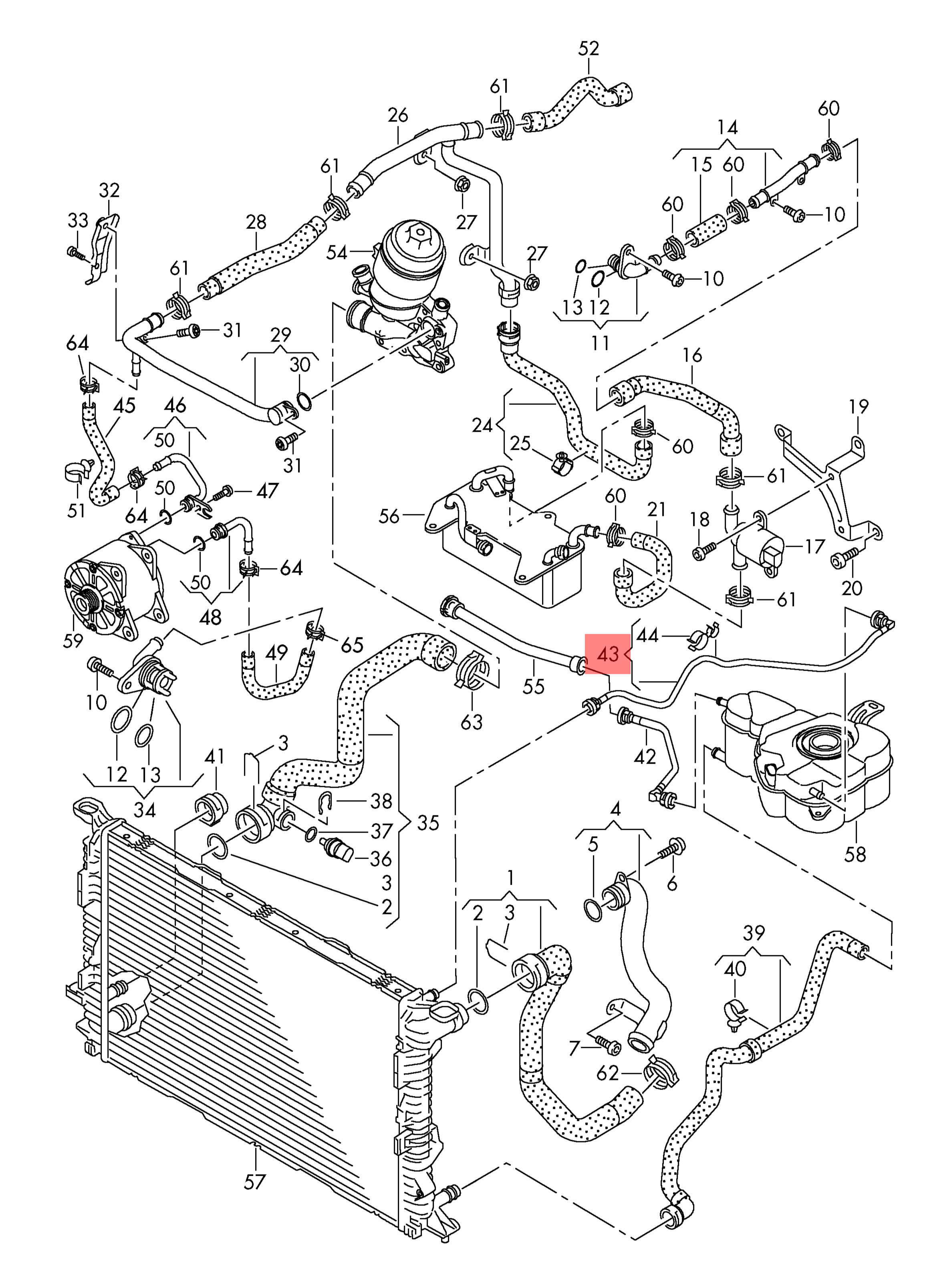 Front Left Coolant Hose 4H0121081AB Compatible With AUDI A8 D4 (4H2, 4H8, 4HC, 4HL) | A8 / S8 | A8L