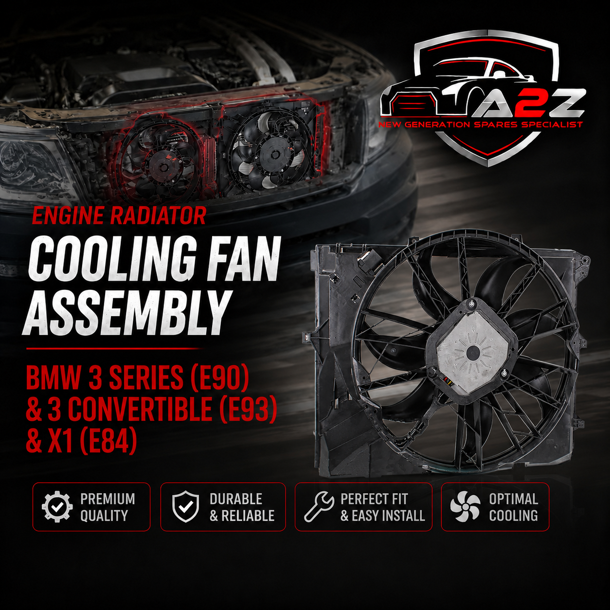 Engine Radiator Cooling Fan Assembly 17427562080 17427533274 Compatible With BMW 3 Series (E90) & 3 Convertible (E93) & X1 (E84)