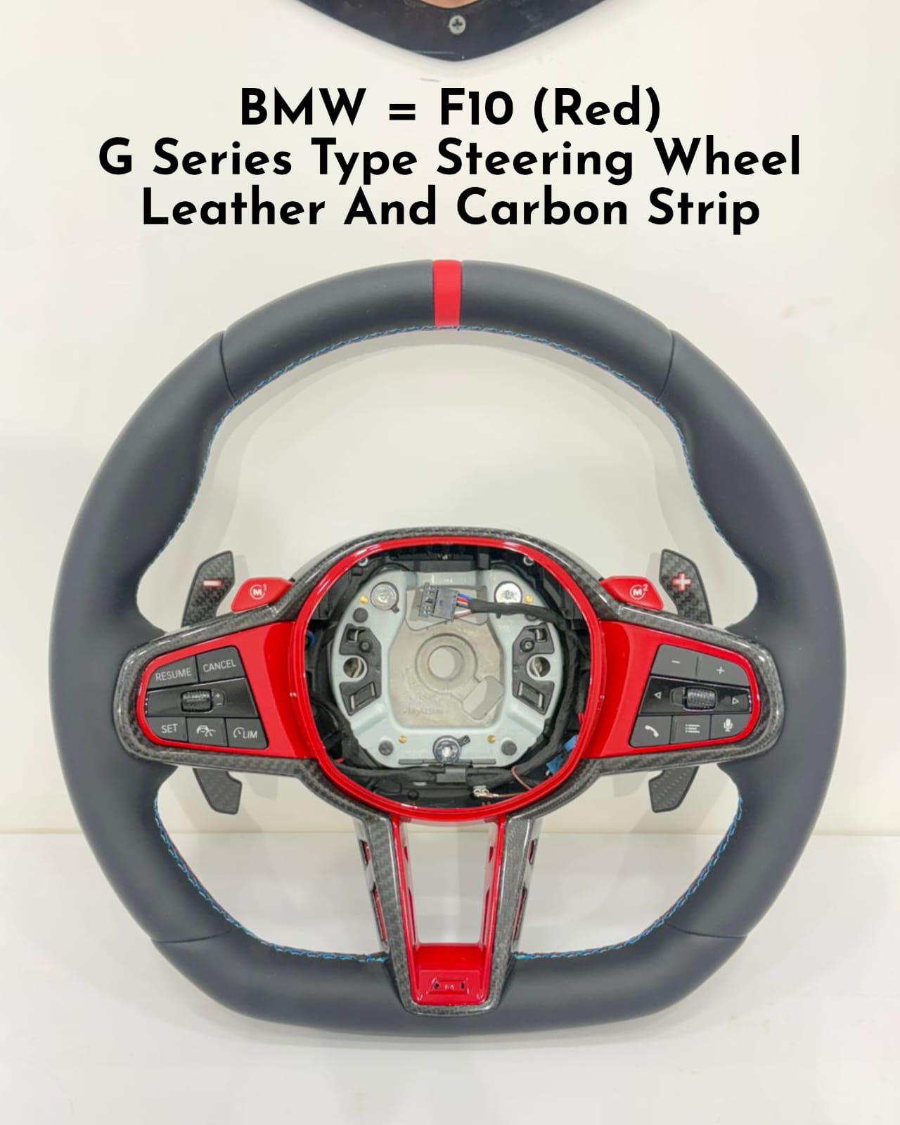 G Series Type Steering Wheel Leather & Carbon Strip (Red) Compatible With BMW For F10