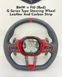 G Series Type Steering Wheel Leather & Carbon Strip (Red) Compatible With BMW For F10