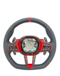 G Series Type Steering Wheel Leather & Carbon Strip (Red) Compatible With BMW For F10