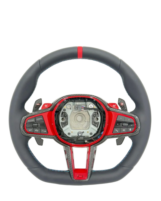 G Series Type Steering Wheel Leather & Carbon Strip (Red) Compatible With BMW For F10