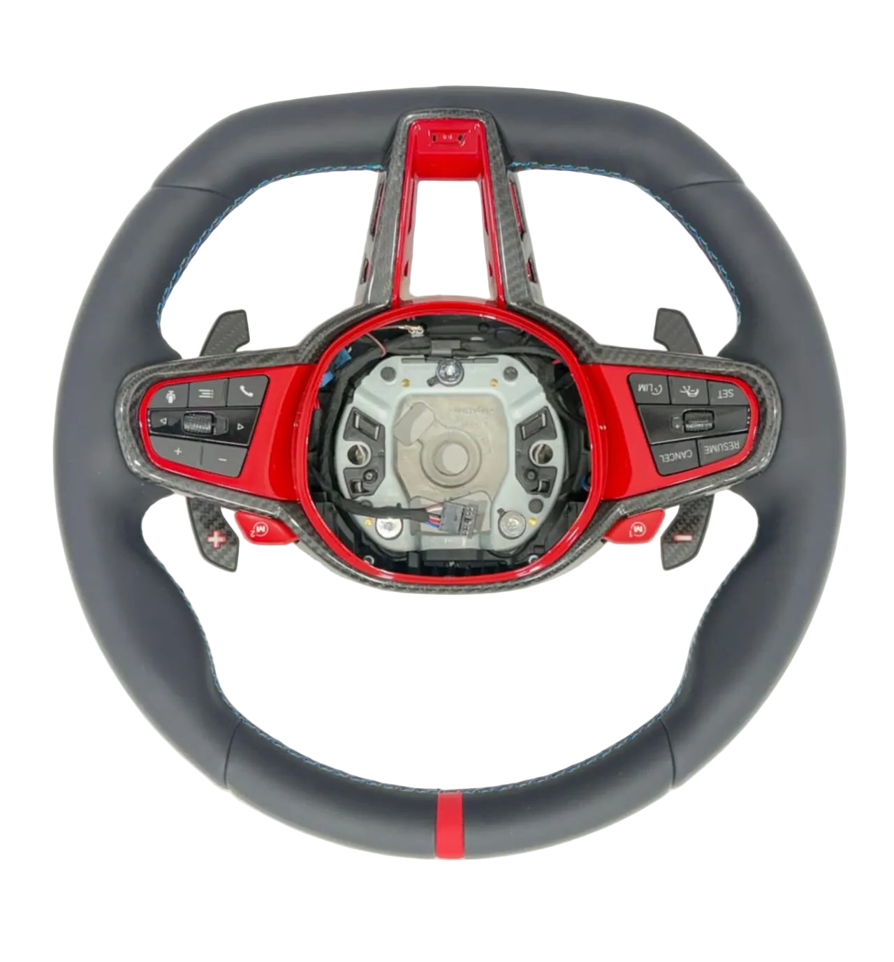 G Series Type Steering Wheel Leather & Carbon Strip (Red) Compatible With BMW For F10
