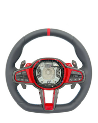 G Series Type Steering Wheel Leather & Carbon Strip (Red) Compatible With BMW For F10