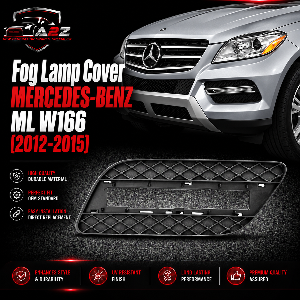 Fog Lamp Cover Right 1668842222 & Left 1668842122 & Fog Lamp Chrome Left 1668850774 A1668842122 & Right 1668850874 Compatible With MERCEDES-BENZ ML W166 2012-2015 Tag-FC-222