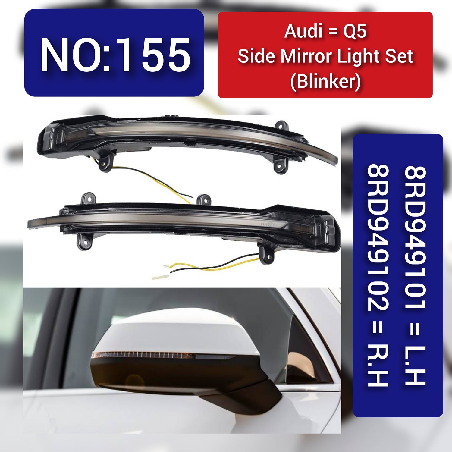 Dynamic Turn Signal LED Mirror Light Left 8RD949101 & Right 8RD949102 Compatible with AUDI Q5 Tag-MLA-155