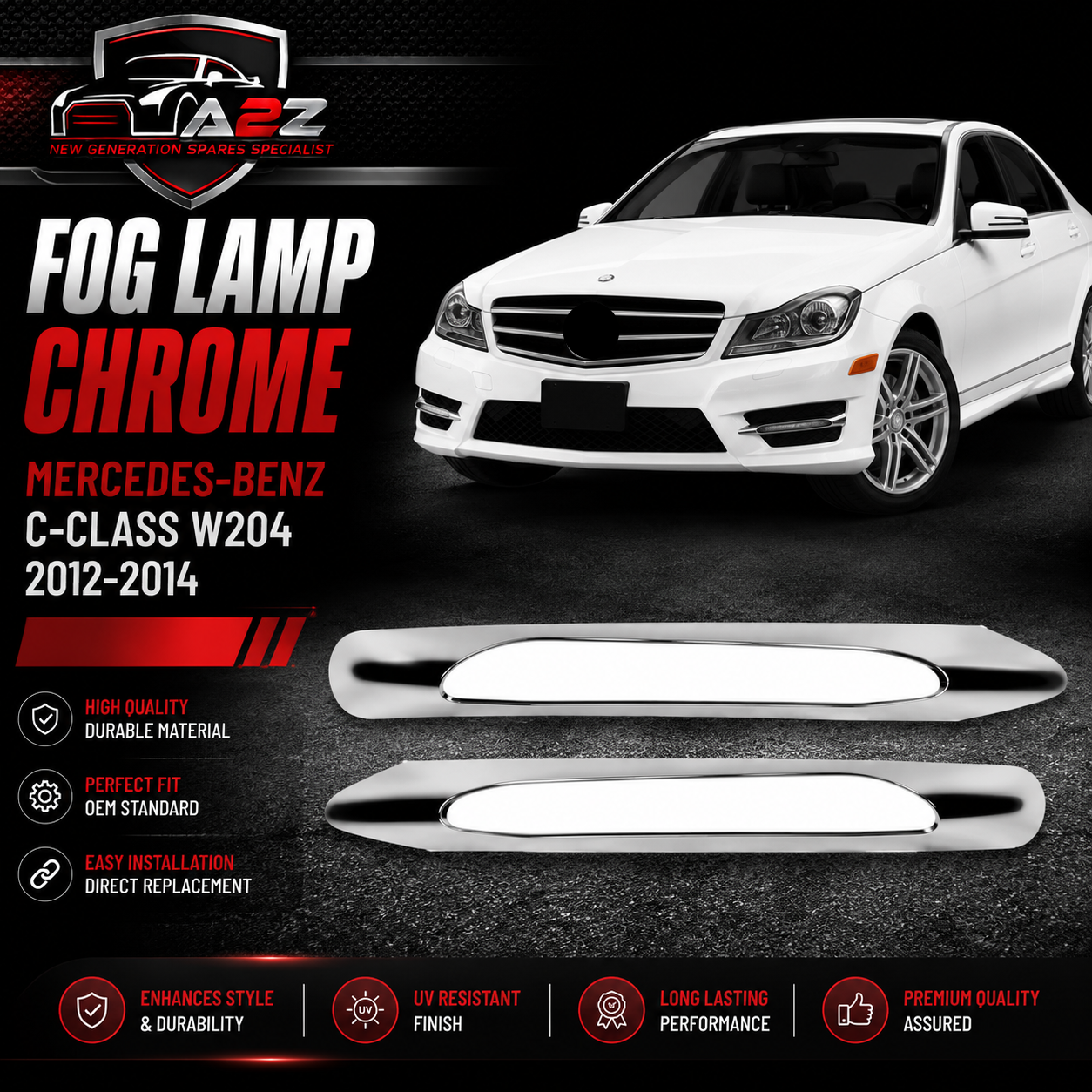 Fog Lamp Chrome Left 2048852974 & Right 2048853074 Compatible With MERCEDES-BENZ C-CLASS W204 2012-2014 Tag-FC-251