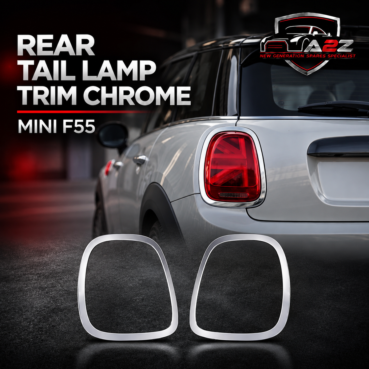 Rear Tail Lamp Trim Chrome Left 63218495331 Right 63218495332 Compatible With MINI (F55) | MINI / COOPER & MINI (F56) | MINI / COOPER & MINI Convertible (F57) | MINI / COOPER