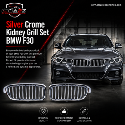 Silver Crome  Kidney Grill Set 51137263479=L.H & 51137263480=R.H  Compatible With BMW 3 Series F30 Tag 7