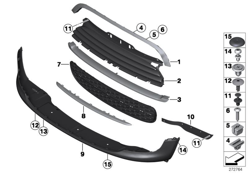 Bumper Grille  Electroplate Stripe 51117250789 Compatible With  Mini Cooper S (R56) Tag No.91