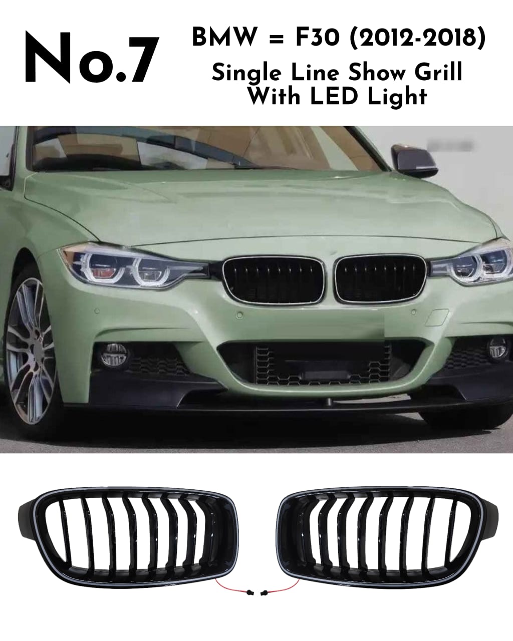 Single Line Show Grill With LED Light Compatible With BMW =F30 (2012-2018) No.7