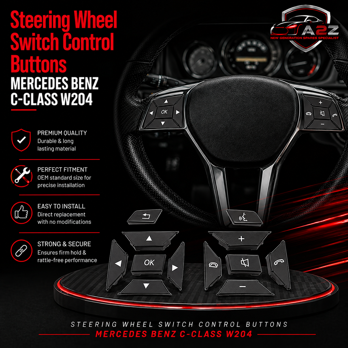 Brown-Square Steering Wheel Switch Control Buttons 2185400162 2185400262 Compatible with MERCEDES BENZ C-CLASS W204 & E-CLASS W212 & CLS C218