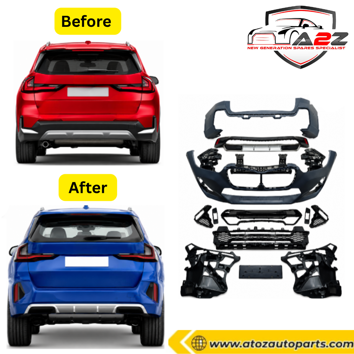 Complete Conversion Bumper Body Kit Compatible With BMW X1 U12 Upgrade To BMW M Sport Style Tag No.FRBK426 (Shipping Cost Not Included)