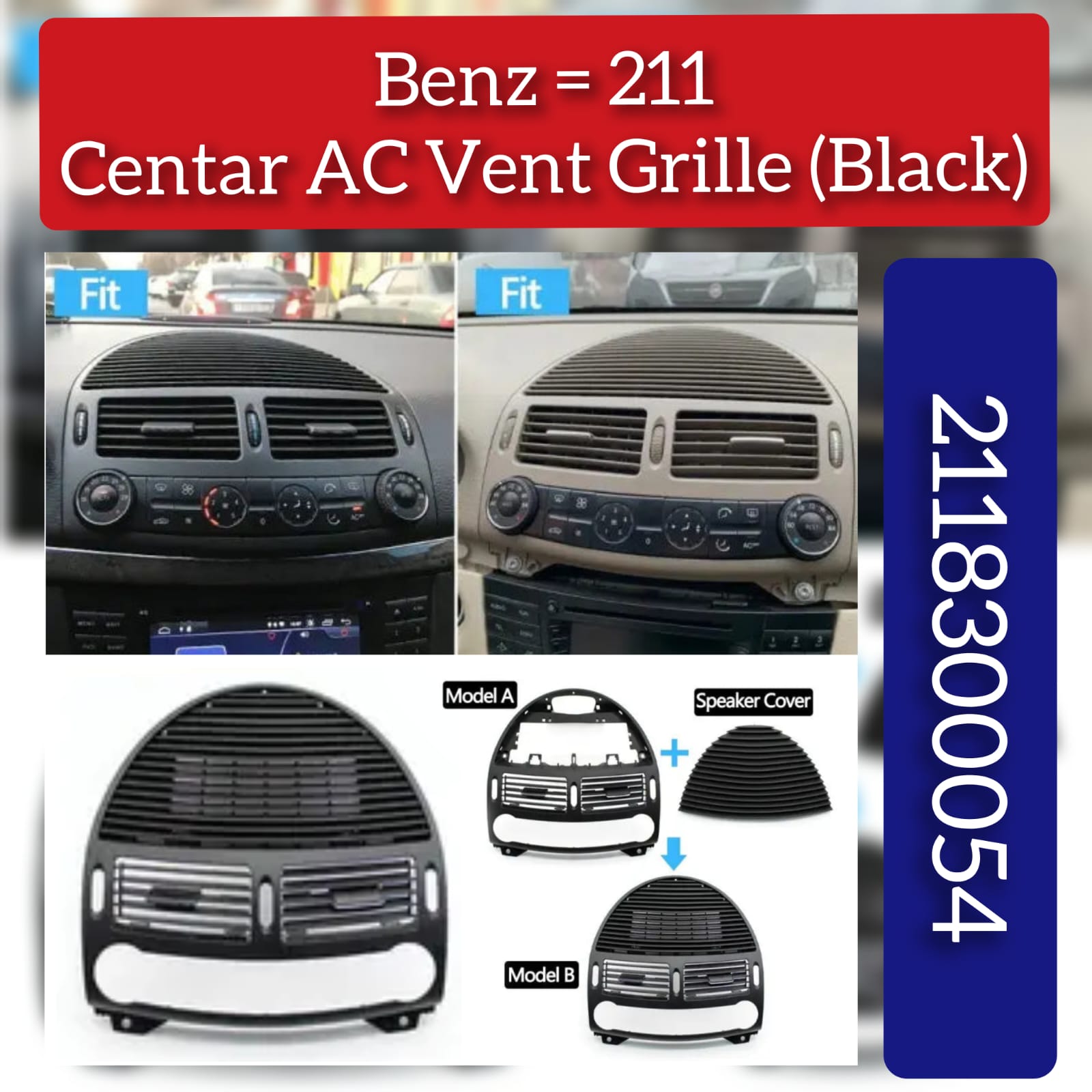 Center Ac Vent Grille (Black) 2118300054 Compatible With Mercedes Benz E-Class W211