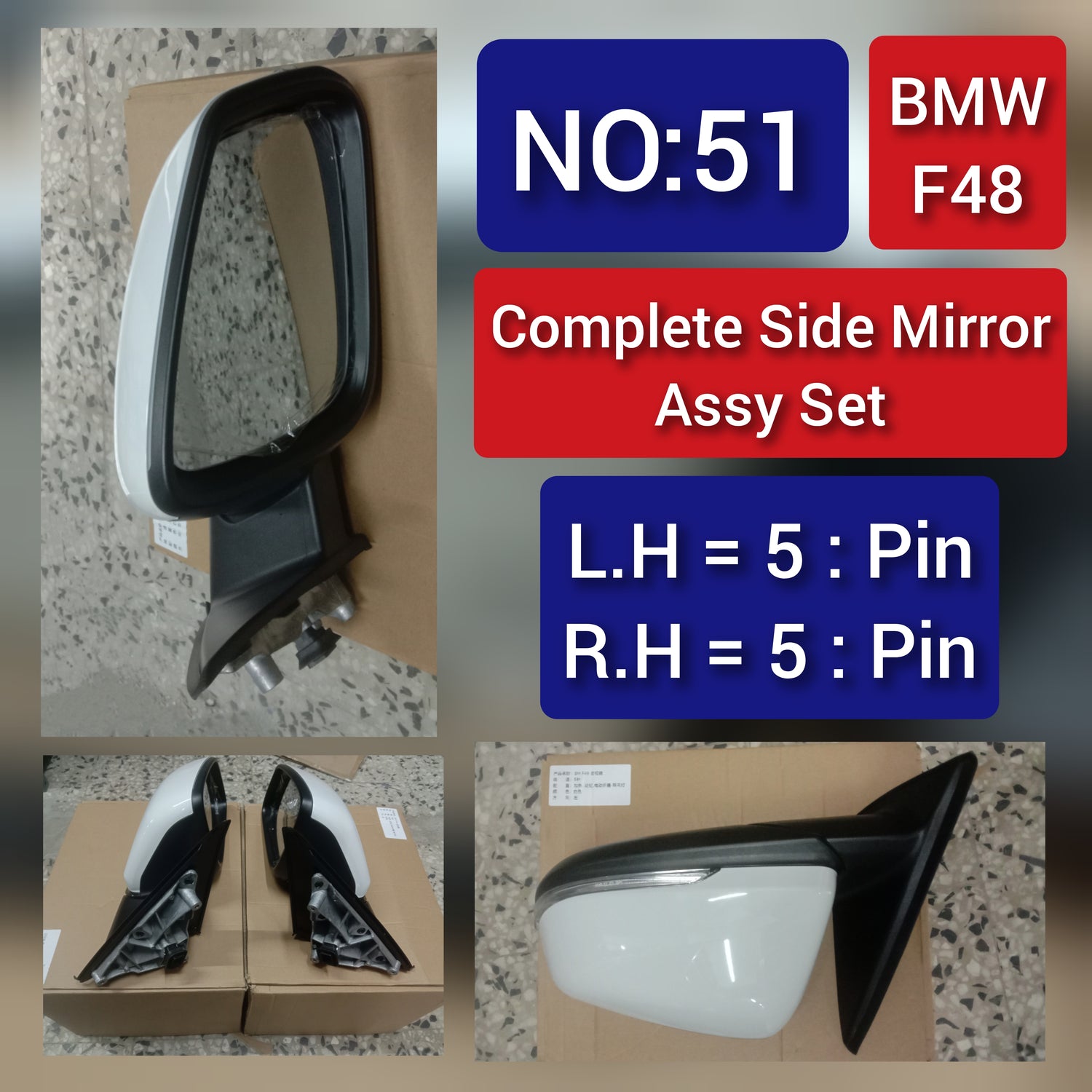 Mirror Assembly Electric Folding/Turn Signal Complete Door wing Mirror Left & Right (Both Side 5Pin) Compatible With BMW X1  F48 Tag-SMA-51