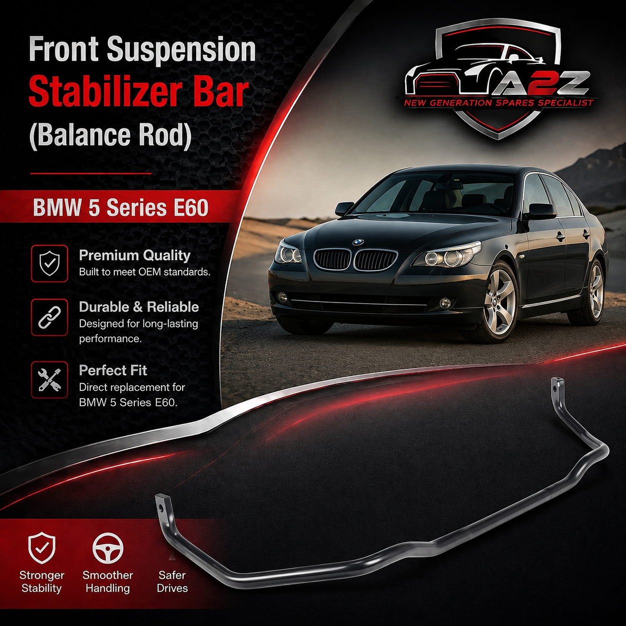 Front Suspension Stabilizer Bar (Balance Rod) 31356760982 Compatible with BMW 5 Series E60