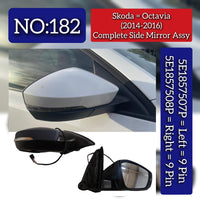 Complete Side Mirror Assy Set (9 Pin) Left 5E1857507P & Right 5E1857508P Compatible With Skoda Octavia (2014-2016) Tag No.182