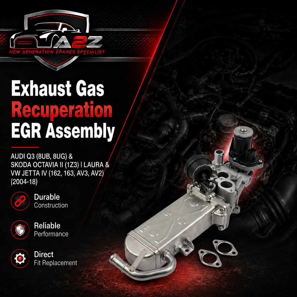 Exhaust Gas Recuperation EGR Assembly  03L131512DQ 03L131512B 03L131512N 03L131512BL Compatible With AUDI Q3 (8UB, 8UG) & SKODA OCTAVIA II (1Z3) | LAURA &  VW JETTA IV (162, 163, AV3, AV2)