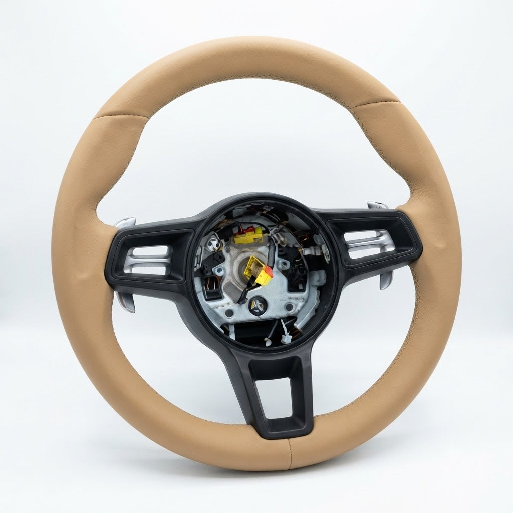 Beige Smooth Leather Steering Wheel Compatible With Porsche All Models