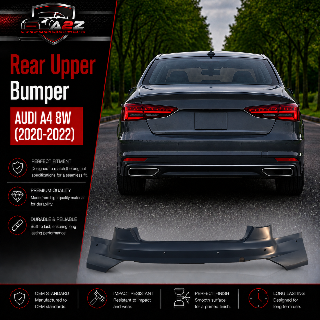 Rear Upper Bumper 8W0807511Q Compatible With AUDI  A4 8W Tag No.205