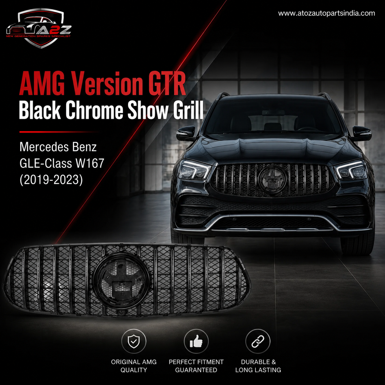 AMG Version GTR Black Chrome Show Grill  Compatible With Mercedes  Benz GLE-Class W167 (2019-2023 ) Tag 96