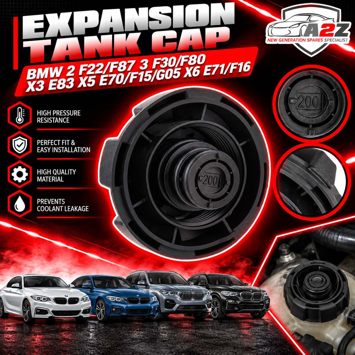 Expansion Tank Cap 17137516004 & 17117639021 & 17117521071 & 17117639020 Compatible With BMW 2 Coupe (F22, F87) 3 (F30, F80) X3 (E83) X5 (E70) X5 (F15, F85) X5 (G05, F95) X6 (E71, E72) X6 (F16, F86)